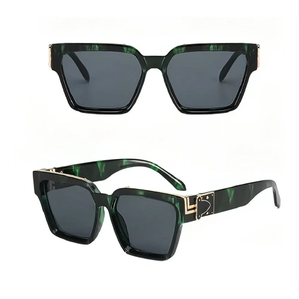 Oversized Square Sunglasses Men Green Marble  Fashion Eyewear Lentes Humbres New